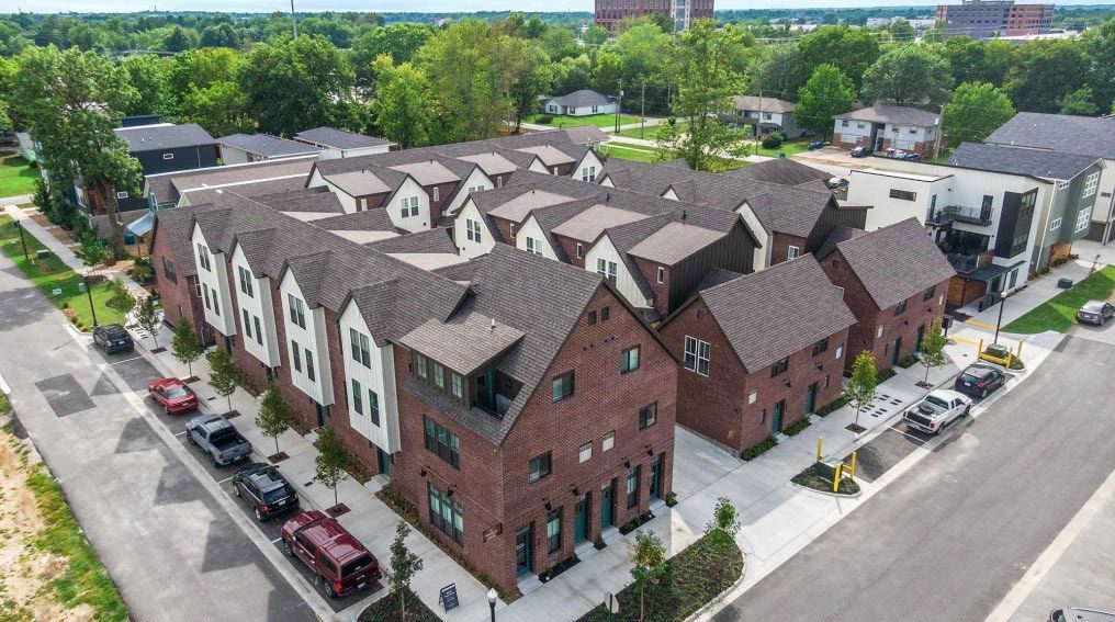 Aerial view of Dunn & Davis Townhomes in Bentonville, Arkansas